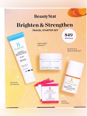 BeautyStat Brighten & Strengthen Travel Set Cleanser Serum Cream Pads